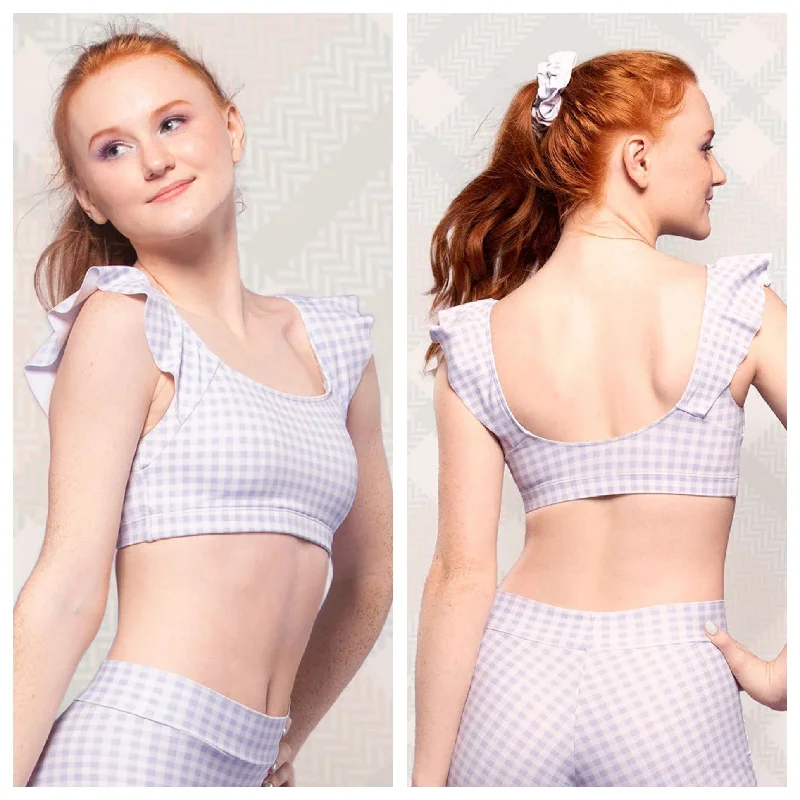 Eleve Dancewear - Ellen Crop Top - Adult - Lavender Gingham FINAL SALE Boxy Fit Fitted Loose