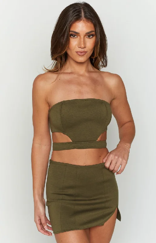 Emerson Green Strapless Crop Top Mesh Canvas Denim