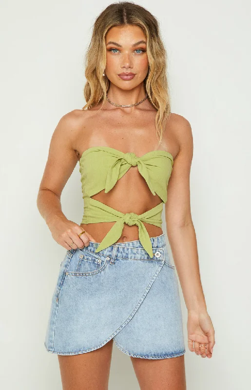 Lavinia Green Double Tie Crop Top Modern Contemporary Chic