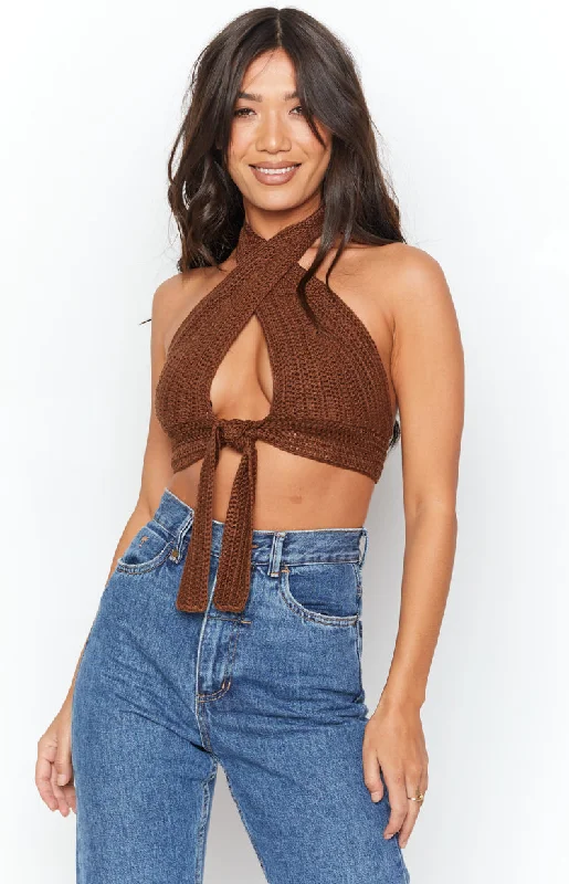 Whitsundays Crop Top Chocolate Mesh Canvas Denim