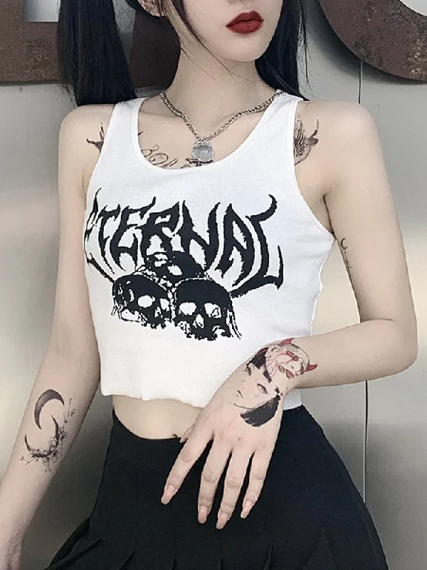 Women's Punk Goth Crop Tops Solid Color Striped Floral