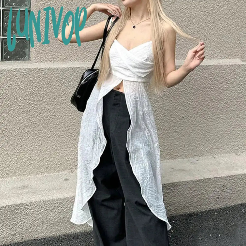 Lunivop Y2K Korean Fashion Solid Split Crop Tops Women Grunge Sexy Sleeveless Corset Tank Top V Neck Streetwear Gothic Dark Vest Handmade Hand-knitted Hand-woven