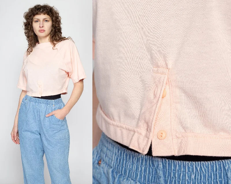 Medium 80s Peach Button Hem Crop Top Casual Formal Business