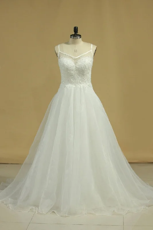 Spaghetti Straps A Line Wedding Dresses Organza With Applique Tunics Timeless classic