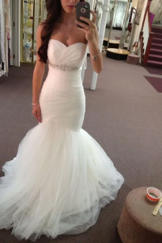 Stunning Sweetheart Mermaid/Trumpet Wedding Dresses Pleated Bodice Tulle Lace Up Tunics Modern contemporary