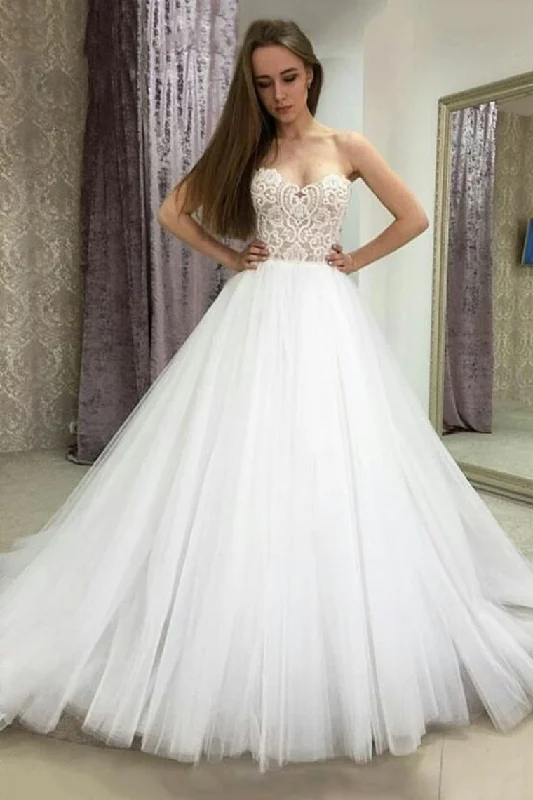 Sweetheart A Line Tulle With Applique Wedding Dresses Tunics Fashionable trendy