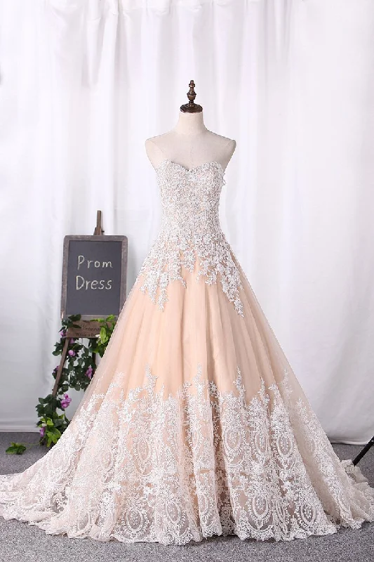 Sweetheart A Line Wedding Dresses With Applique Tunics Luxurious high-end