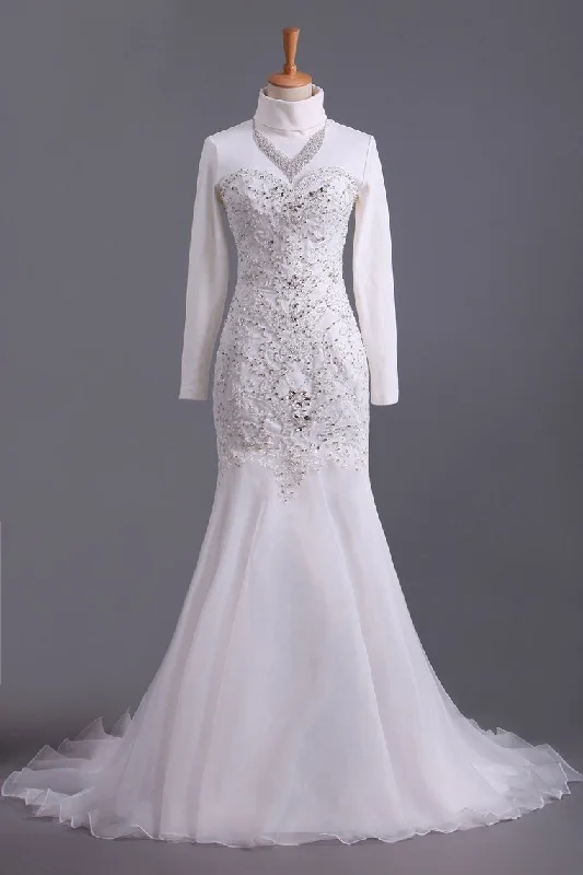 Sweetheart Beaded Bodice Sheath/Column Wedding Dress With Organza Skirt Tunics Sophisticated sleek