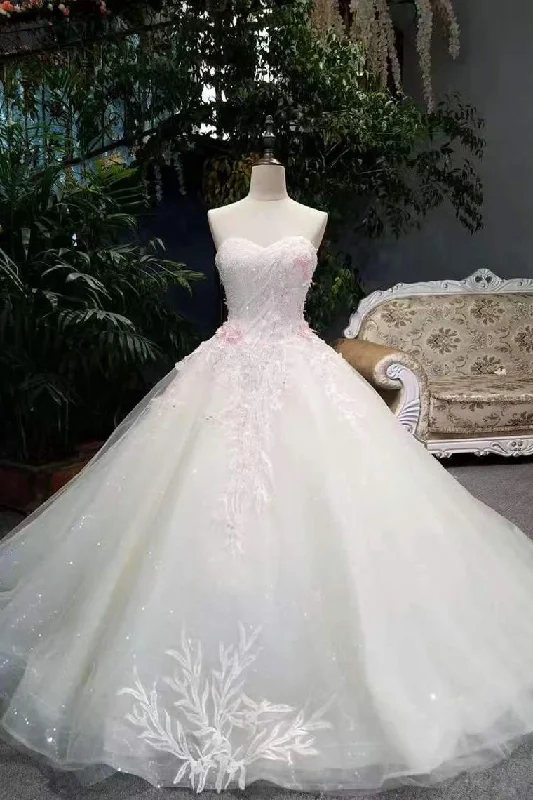 Sweetheart Floor Length Wedding Dress Tulle Lace Up With Beads Sequins Appliques Tunics Review highly