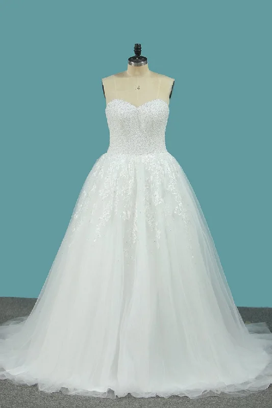 Sweetheart Organza A Line Wedding Dresses With Applique And Beads Sweep Train Tunics Print Colorful