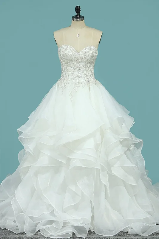 Sweetheart Wedding Dresses A Line Organza With Beaded Bodice Tunics Hiking breathable