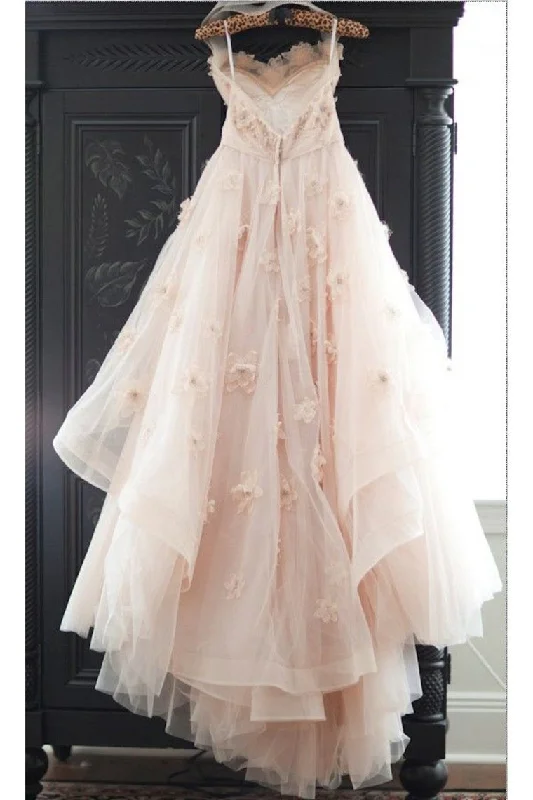 Sweetheart Wedding Dresses A Line Tulle With Ruffles And Handmade Flowers Tunics Spring floral