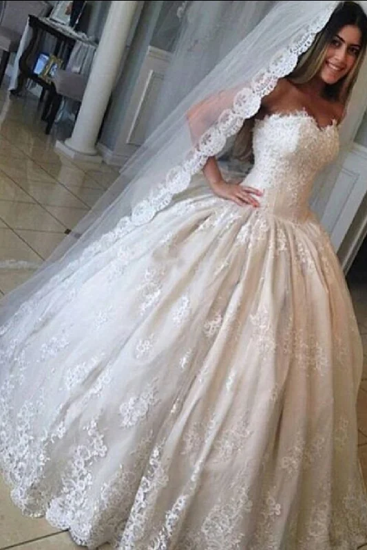 Sweetheart Wedding Dresses Ball Gown Tulle With Applique Tunics Fall fleece