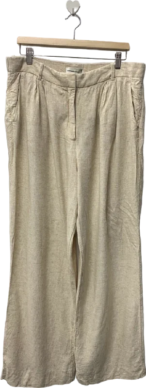 Abercrombie & Fitch Beige Linen Trousers UK 14 Trousers Yoga Stretchy