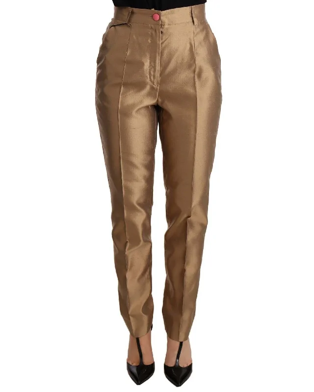 Dolce & Gabbana Shantung Silk Tapered Trouser with Metallic Sheen Trousers chic elegant