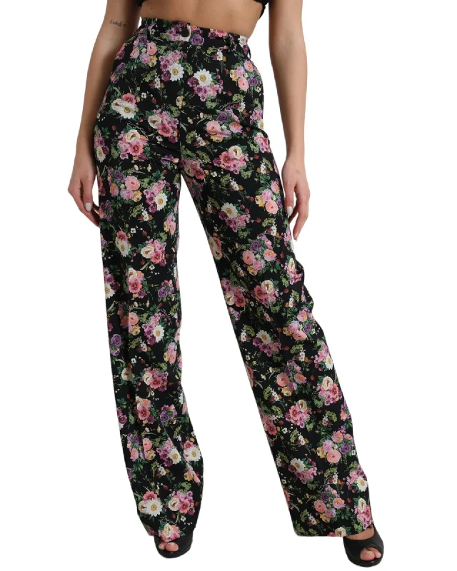 Dolce & Gabbana  Floral Print Wide Leg Trousers Trousers Leather Faux