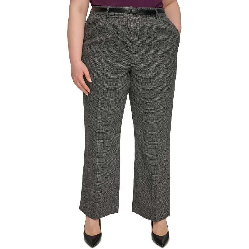 Plus Womens Plaid Polyester Trouser Pants Trousers sophisticated sleek