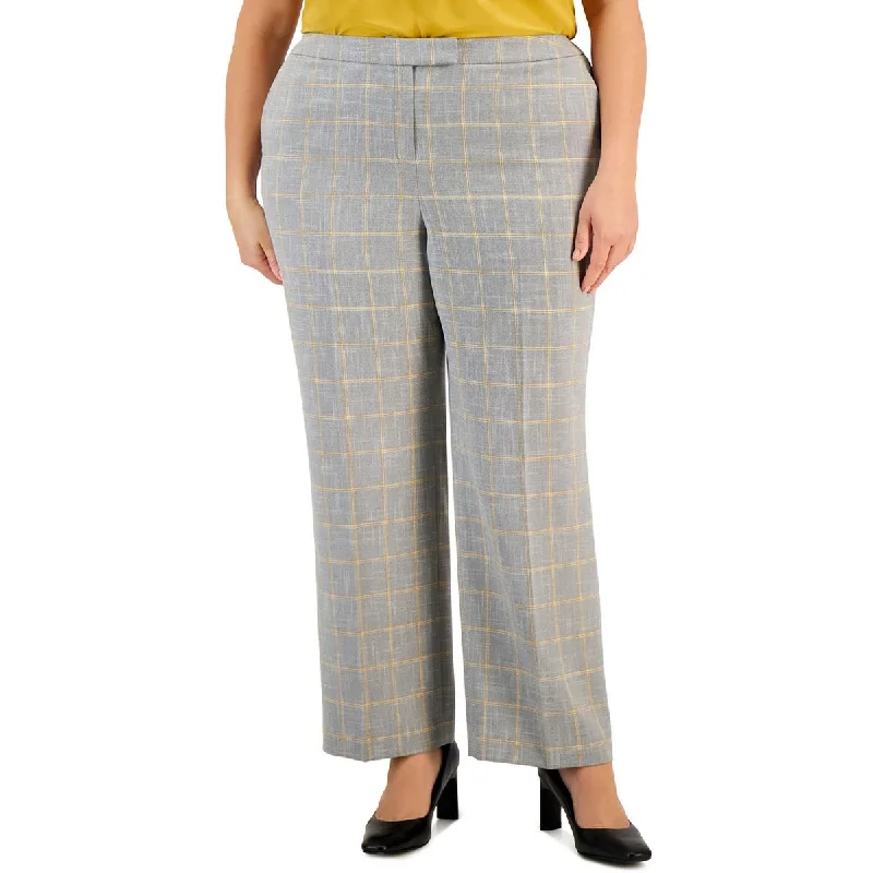 Plus Womens Window Pane Mid-Rise Trouser Pants Trousers Winter Warm