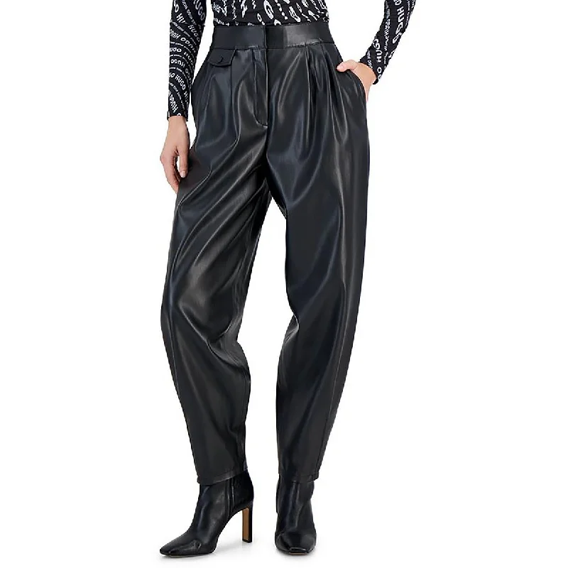 Womens Faux Leather Pleated Trouser Pants Trousers Essential Wardrobe