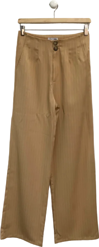 Fashion Nova Beige Pinstripe Trousers UK S Trousers Ceremony Elegant