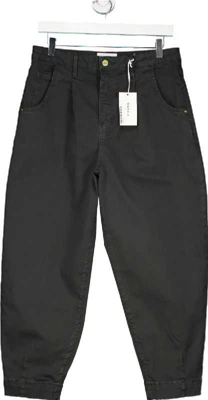 Frame Black Pleated Barrel Leg Trousers W28 Trousers Cargo pockets