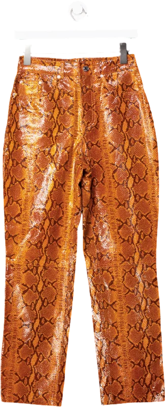 grlfrnd Orange Snakeskin Print Straight Leather Trousers UK 8 Chinos Cotton Straight Leg