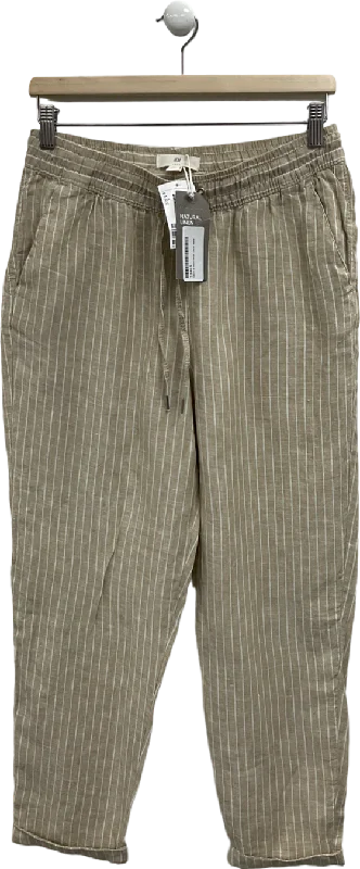 H&M Beige Striped Linen Trousers UK 8 Trousers cozy soft