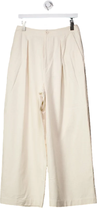 Jenni Kayne Cream Relaxed Wide Leg Trousers UK 6 Trousers Cargo Utility