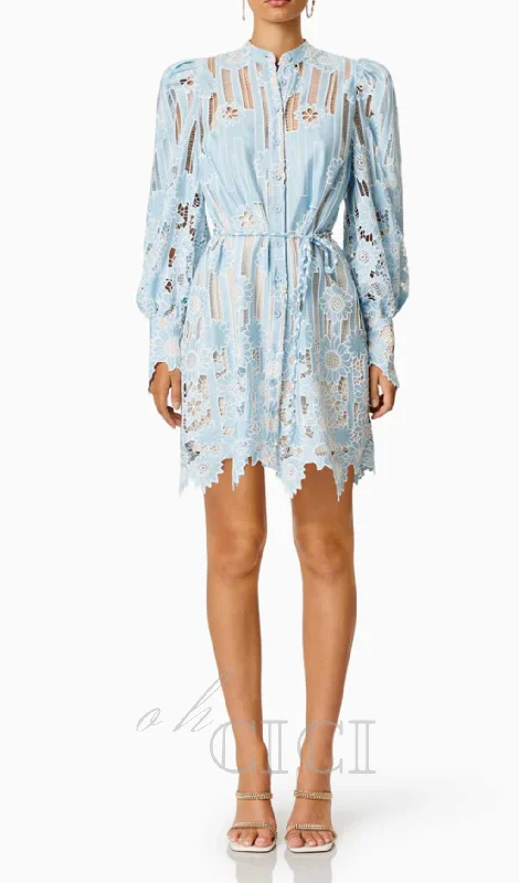 Jetsetter hollow long sleeve Mini Dress In Blue Tunics Denim casual