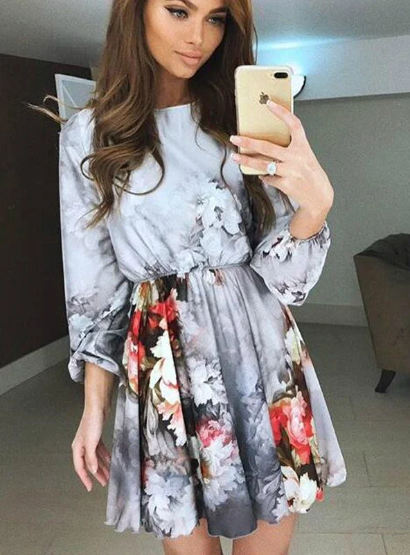 Lantern Long Sleeve Mini Party Dresses Tunics Spring floral