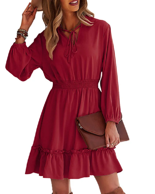 Long Sleeve Elastic Waist Mini Dresses Tunics Corduroy durable