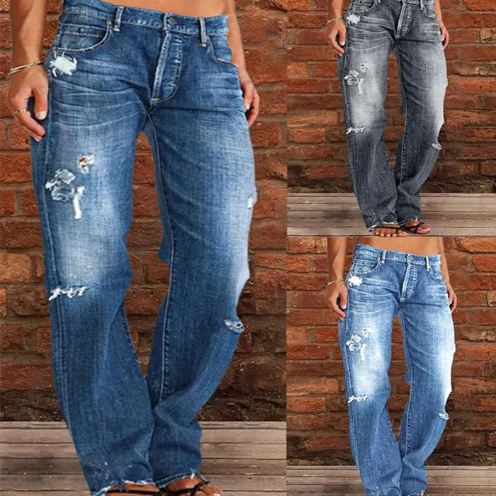 Loose Wide Leg Denim Retro Washed Ripped Trousers Trousers Bestseller Popular