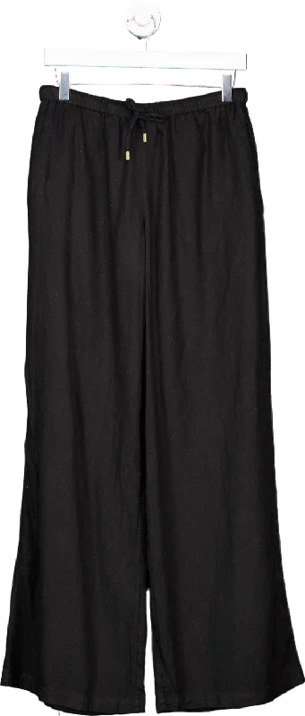 Monday Black Linen Blend Trousers UK P Trousers Essential Wardrobe