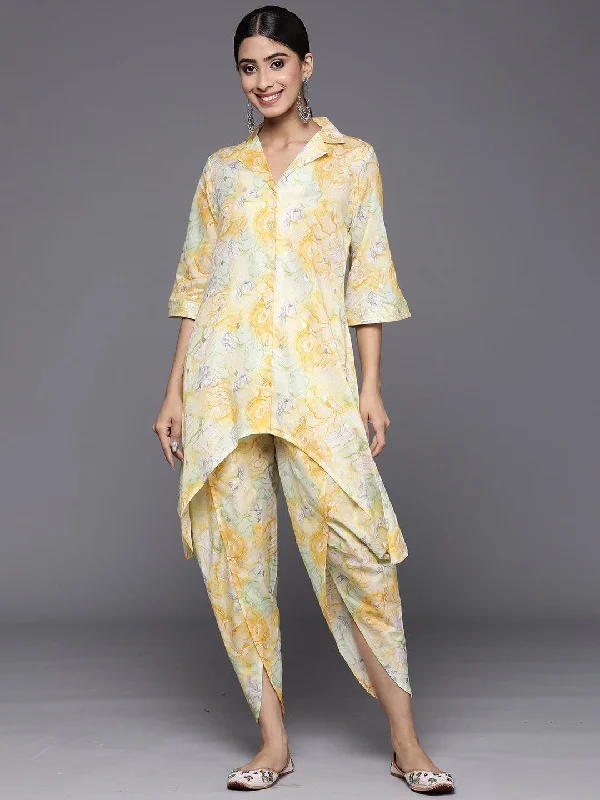 Multicoloured Printed Cotton Tunic Shirt With Trousers Trousers Solid Black