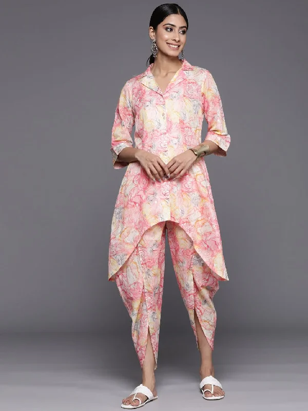 Multicoloured Printed Cotton Tunic Shirt With Trousers Trousers Print Floral