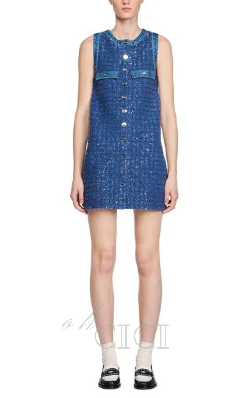 Palmare Tweed mini Dress in blue Tunics Designer luxury