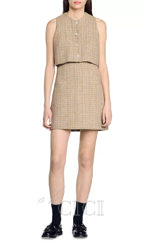 Penelope Tweed Mini Dress in camel Tunics Timeless classic