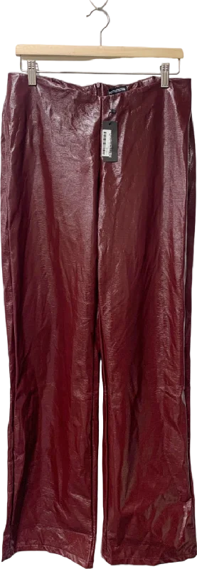 PrettyLittleThing Burgundy Faux Leather Trousers UK 10 Trousers Handmade Artisanal