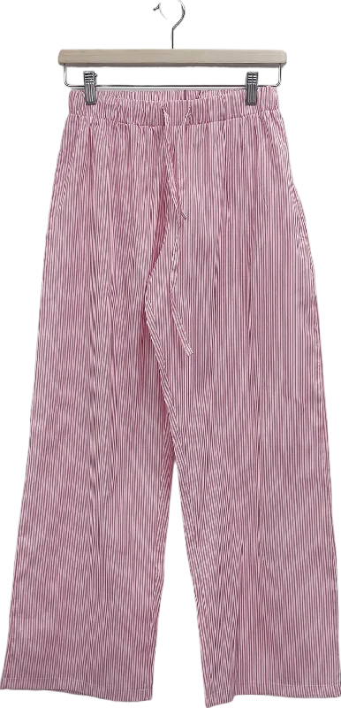 PrettyLittleThing Pink Pinstripe Drawstring Waist Straight Leg Trousers UK 8 Trousers fashionable chic