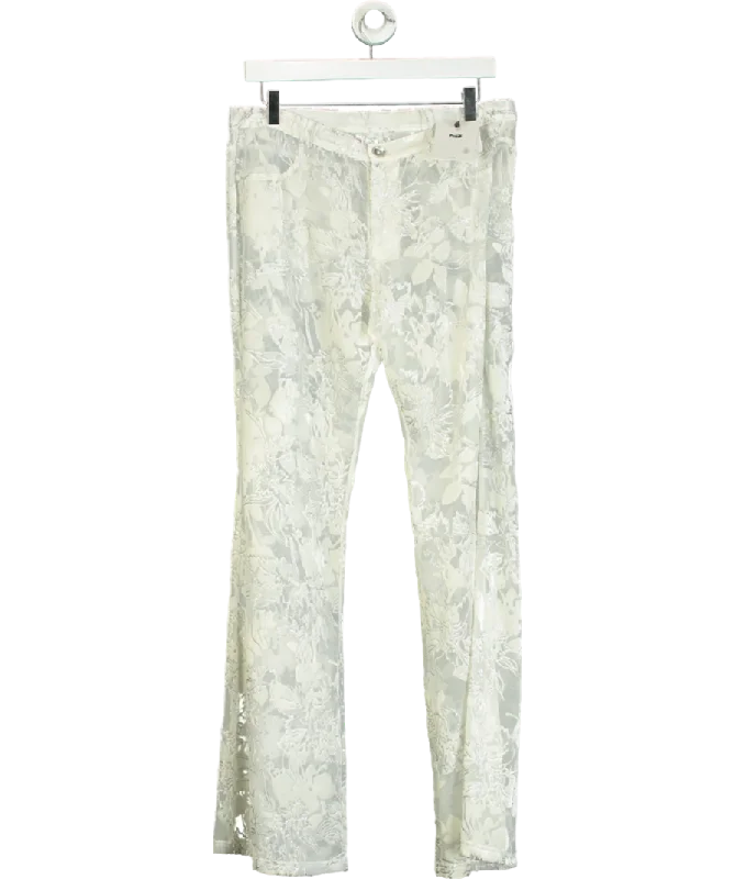 PROD Cream Velvet-flocked Semi-sheer Trousers UK M Trousers Satin Smooth