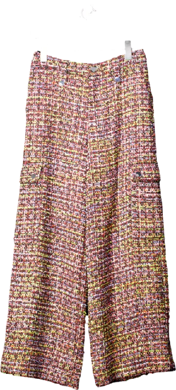 Rotate Multicoloured Boucle Straight Leg High Rise Woven Cargo Trousers UK XS Trousers cozy soft