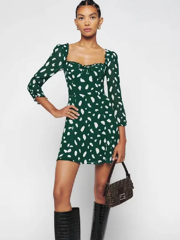 Spot Print Lace Up Bodycon Mini Dresses Tunics Versatile stylish