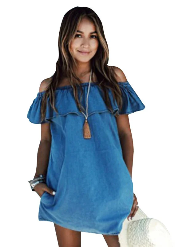 Summer Casual Sleeveless Ladies Elegant Denim Dresses Tunics Evening elegant