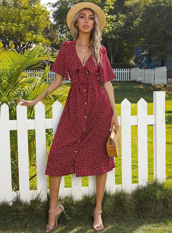 Summer Polka-dot Bandage Bowknot Bohemia Midi Dresses Tunics Cozy comfortable