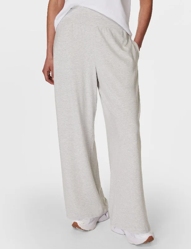 Modal Wide Leg Trousers - Light Grey Marl Trousers Business Professional