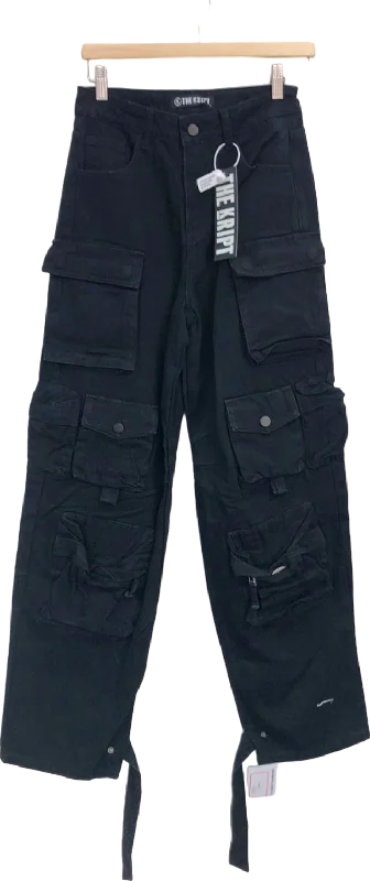 The Kript Black Cargo Trousers UK S Trousers Brand Named