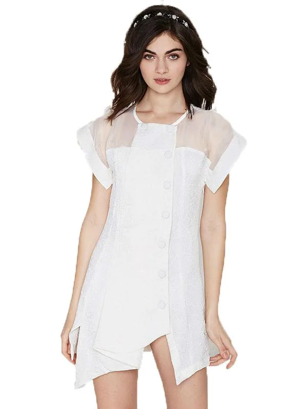 WHITE O-NECK FEMALE CHIFFON CASUAL PARTY DRESSES Tunics Leisure comfortable