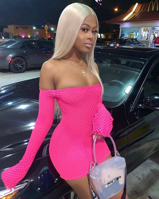 Women Off Shoulder Dress Mesh Bodycon Mini Dress Sexy Club Wear 2020 Spring New Arrival Solid Long Sleeve Strapless Dress Tunics Chic fashionable