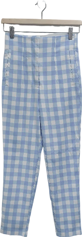 ZARA Blue Straight Leg Gingham Trousers UK XS Trousers versatile all-occasion