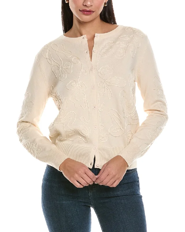 ANNA KAY Türkiye Embroidered Cashmere-Blend Cardigan Zippered Front Buttoned Front Snap Front